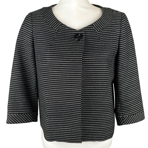 Talbots Jackets & Blazers - Talbots Womens Black And White Dot Crop Swing Jacket Size 8P One Button Career‎